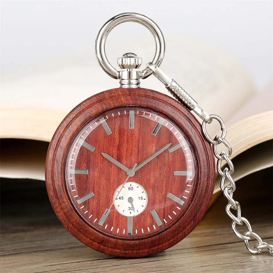 

Уникальный декор, маленький циферблат, искусственный кварцевый механизм, открытое лицо, деревянная подвеска, карманные часы, серебряная цепь, ретро часы