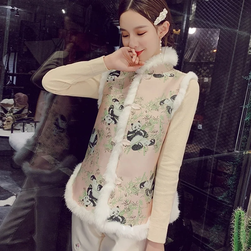 Китайский стиль, зимний женский жилет, без рукавов, пальто, Qipao, жилет, свободный, в винтажном стиле, теплый, мягкий жилет, хлопок, новинка, жилет, Femme, TA2142