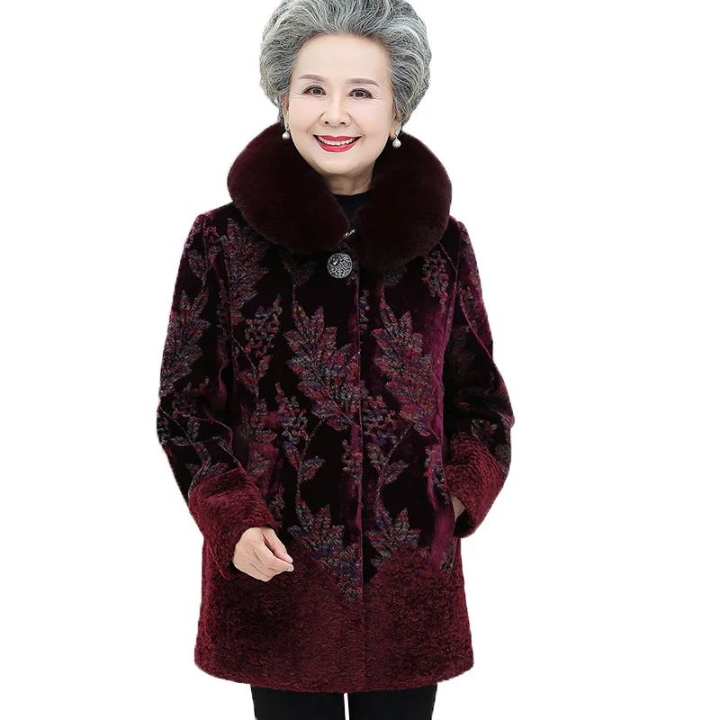 Parkas Plus Size 5XL Coat Winter Granny Jackets 60-80 noble Women Clothing Female Winter Sheep Shearing Add cotton Warm Jackets