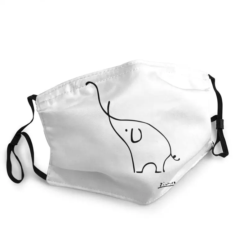 

Picasso Elephant Line Art Mask Dustproof Adjustable Spanish Artist Face Mask Protection Cover Unisex Respirator Mouth Muffle
