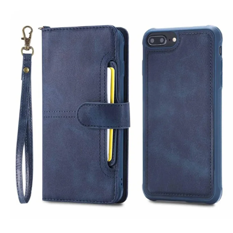 Navy Wallet Case Флип-чехол для iPhone 7, 8 Plus, роскошный Съемный кожаный кошелек, чехол для телефона s, Магнитный чехол для iPhone 11 Pro, 8 Plus, 7 Plus, XS, XR, X - Цвет: Navy Wallet Case