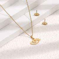 necklace and earrings jewelry set women stainless steel gold color eye shape necklace jewelry set birthday gift for girlfriend