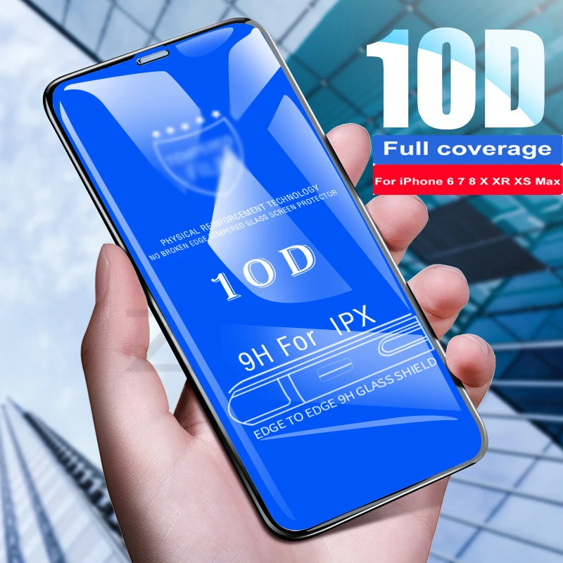 Изогнутое защитное стекло 10D с полным покрытием для iPhone 7 8 6S Plus закаленное экрана