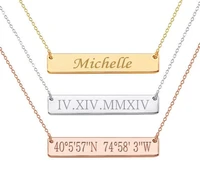 customized personality engraved coordinate name date stainless steel mantra chain bar necklace pendant men women gifts