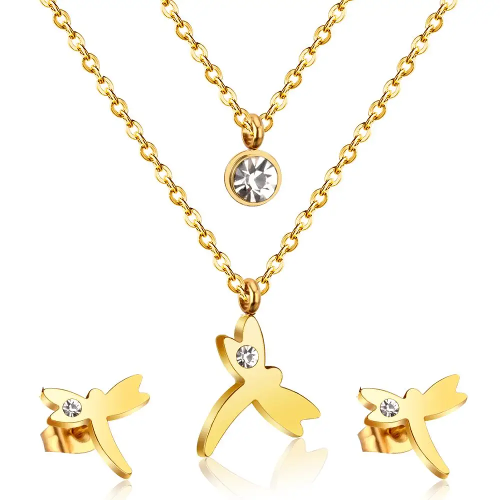 LUXUKISSKIDS модная стрекоза с круглым хрустальным кулоном для женщин из нержавеющей