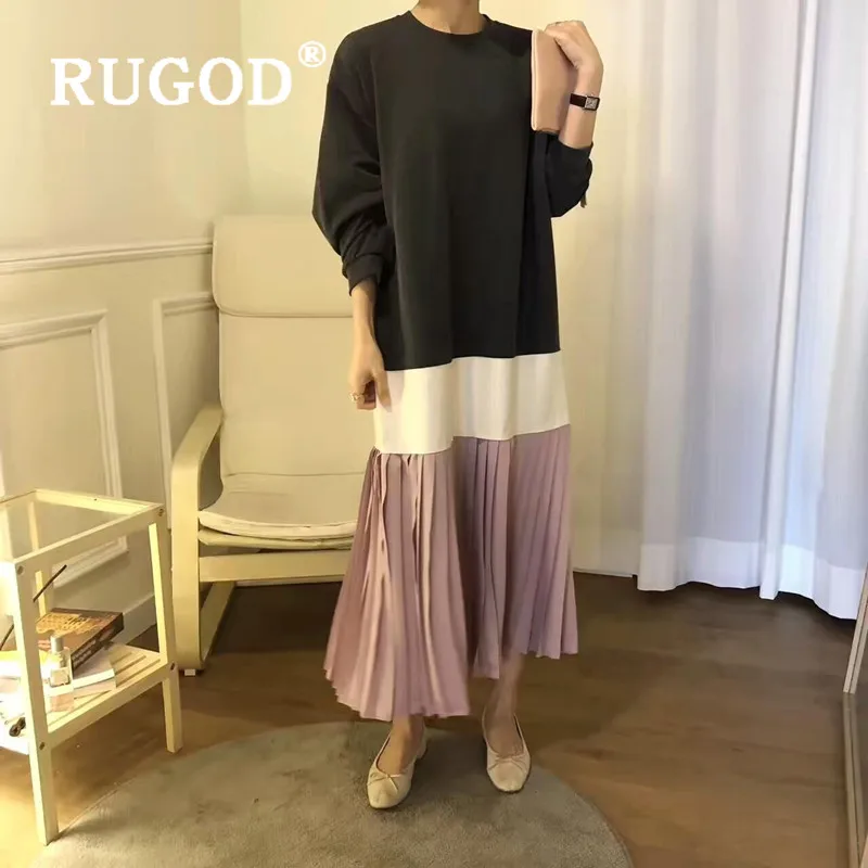 Женское свободное платье RUGOD повседневное офисное с круглым вырезом и длинным