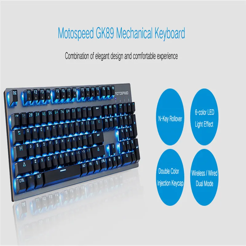 Беспроводная Bluetooth клавиатура Motospeed GK89 2 4 ГГц USB механическая 104 клавиши с RGB