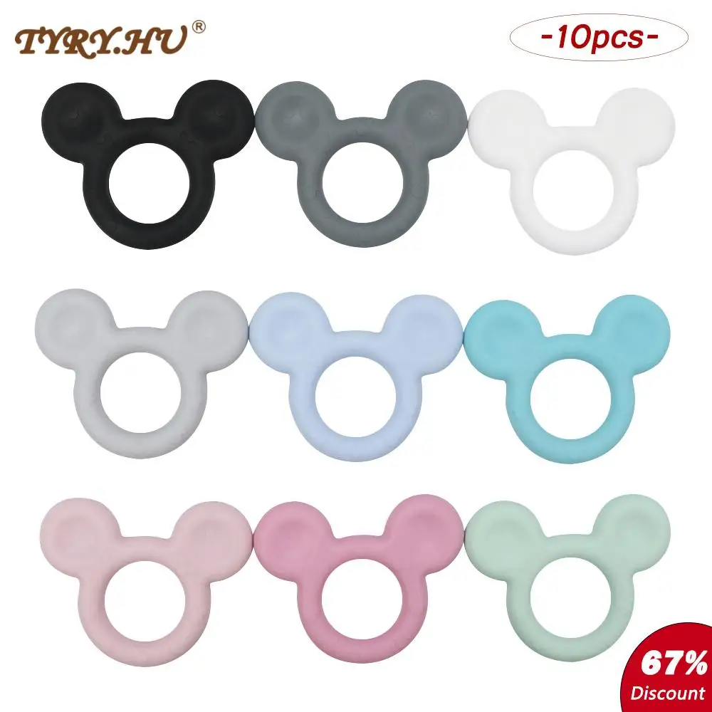 TYRY.HU-mordedor de rat&oacute;n con cuentas de silicona de dibujos animados, Clips para chupete, colgante para Diente de beb&eacute;, regalos de lactancia, juguetes para masticar para ni&ntilde;os, 10 unids/lote-0