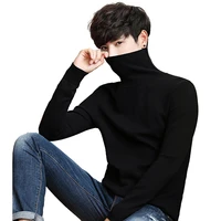 black turtleneck men knitted sweater classic solid color casual elasticity pullover men sweaters turtle neck long sleeve