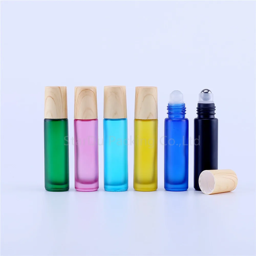10ml Matt Black Roll On Perfume bottle, 10cc Blue Frosted Essential Oil Rollon bottle, Small Glass Roller Container 100pcs
