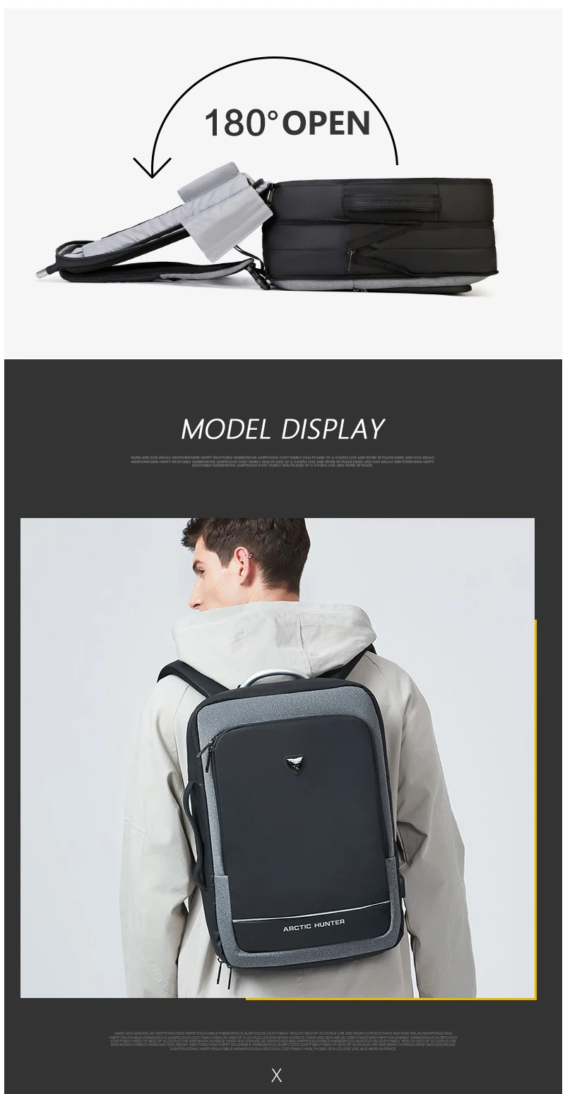 ARCTIC HUNTER 40L большой емкости мужские расширяемые рюкзаки usb зарядка Мужские 17 дюймов сумки для ноутбука Водонепроницаемый Бизнес Дорожная сумка