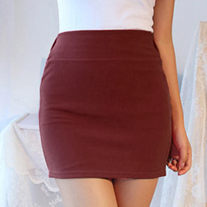 

Summer Women Lady Sexy Solid Color Slim Elasticity Short Skirt Fashion High Waist Mini Hip Skirts Office Party