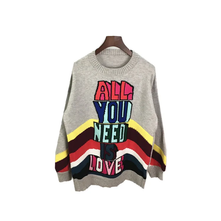 

autumn gray collar pullovers color letters with a female loose long-sleeved sweater coat Europe and the United States