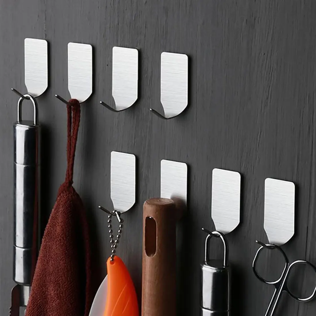 

12/6 pieces of self-adhesive stainless steel hook creative kitchen hook metal nail-free hook towel rack wall hanging kitchen bat