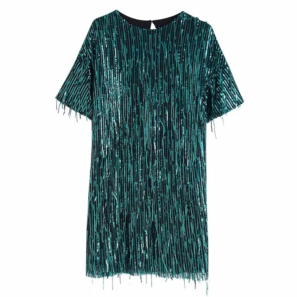 Withered england style vintage loose sexy mini sequins tassels Christmas party dress women vestidos de fiesta de noche vestidos