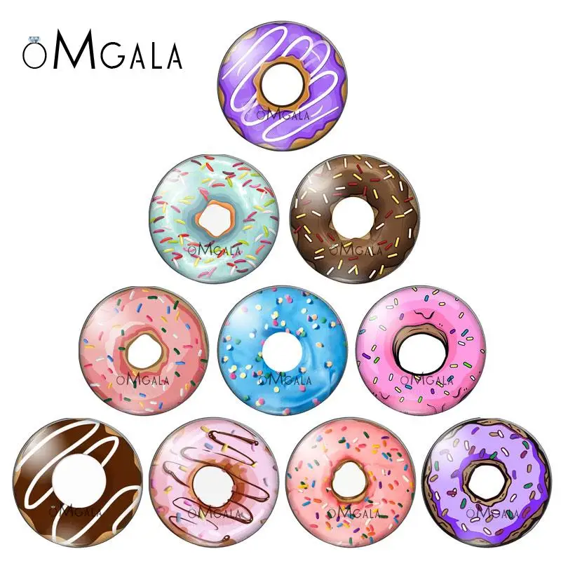 

Cartoon Delicious donuts 10pcs 10mm/12mm/14mm/16mm/18mm/20mm/25mm Round photo glass cabochon demo flat back Making findings