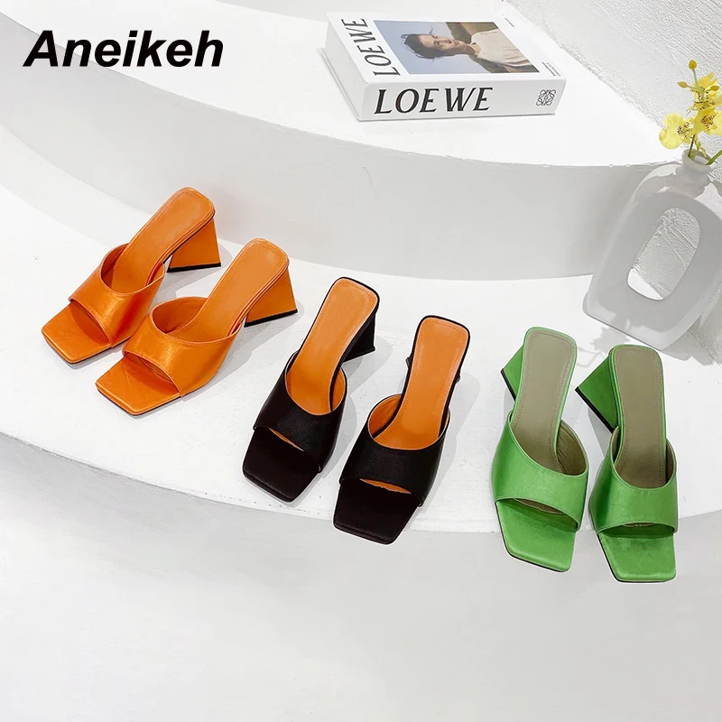 

Aneikeh Summer Fashion Trend Women's Shoes Shallow Head Peep Toe Retro Sandals Concise High Heels Slippers 2022 Zapatos De Mujer