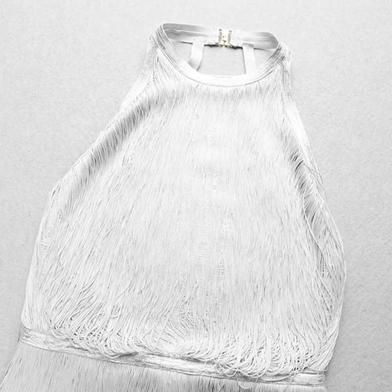 Мини-платье с открытой спиной и кисточками масляным принтом | Женская одежда