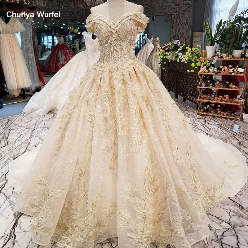 LS015492 кружево Champagne Puffy вечернее платье с открытыми плечами без бретелек