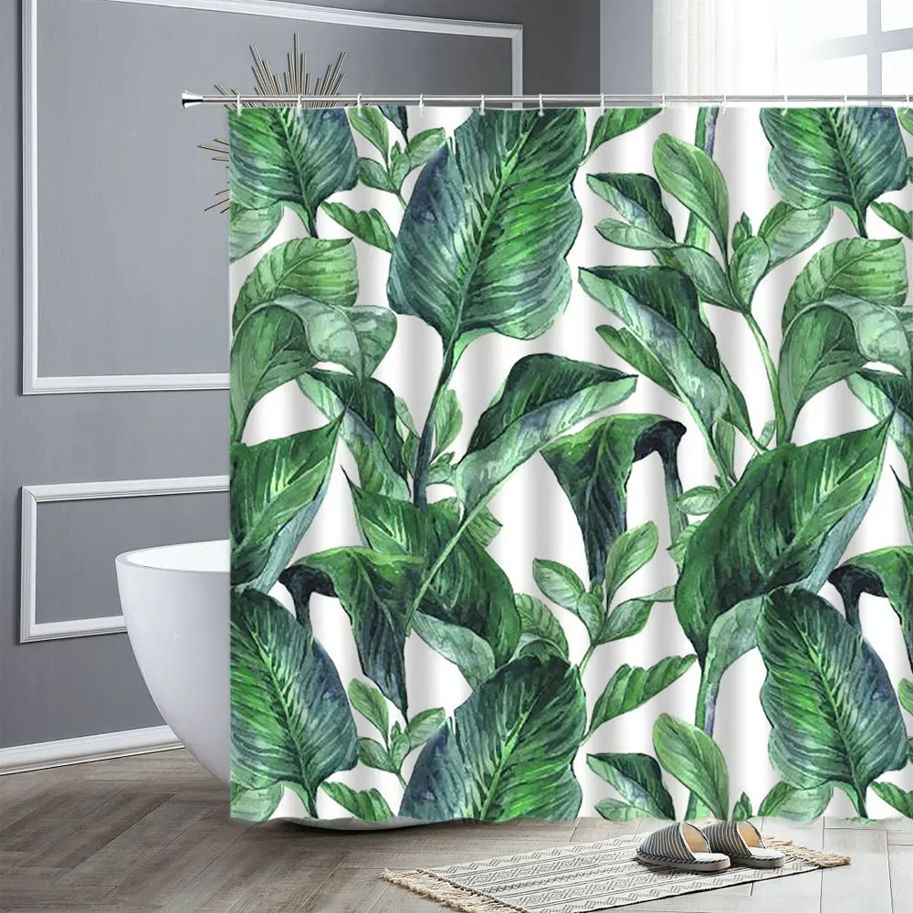 

Green Tropical Plants Shower Curtains Polyester Fabric Waterproof Leaves Printing Curtains For Bathroom Home Decor Bath Screen
