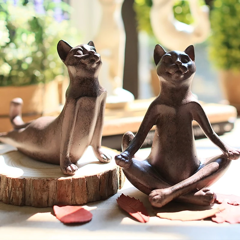 

Fashion Yoga Cat Home Decoration Resin Art Model Crafts Ornaments Nordic Children's Room/TV Cabinet Decor