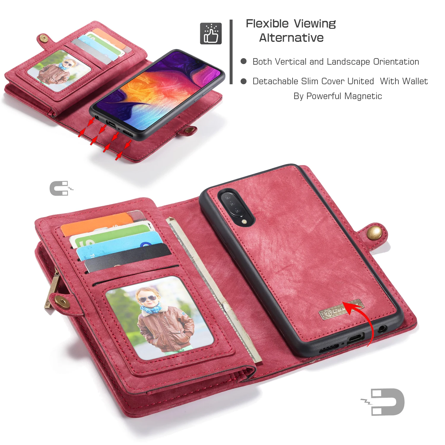 CaseMe-008 для samsung Galaxy A20 A30 A4 A50 S10 Plus Многофункциональный кошелек из натуральной кожи на молнии 2 в 1 дизайн чехол для телефона