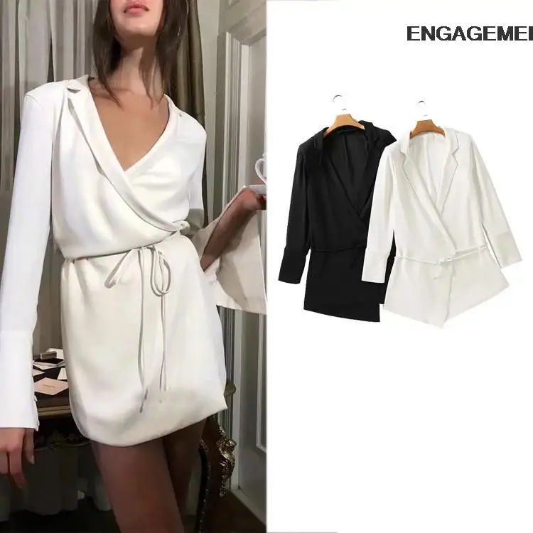 

ENGAGEMENT za 2021 vestido feminino Internet celebrity bloggers with sexy deep dress autumn women waist belt wrap hip skirt