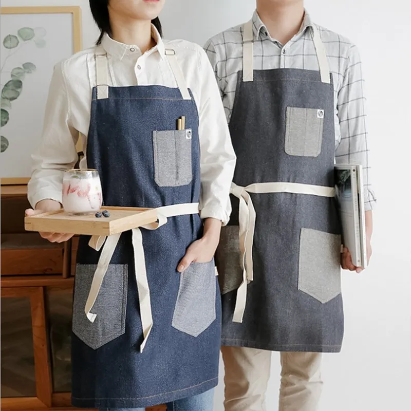 

New Creative Cotton Denim Apron Advertising Apron Waterproof Anti-Fouling Gown Work Apron Kitchen Supplies