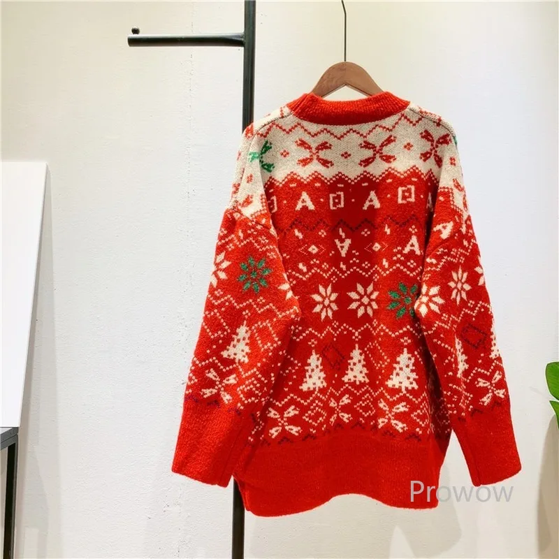 

Oversized Sweater Long Jacquard Soft New Year Red Sweater Women Autumn Winter Winter Pullover Korean Round Neck Sweater Fashion