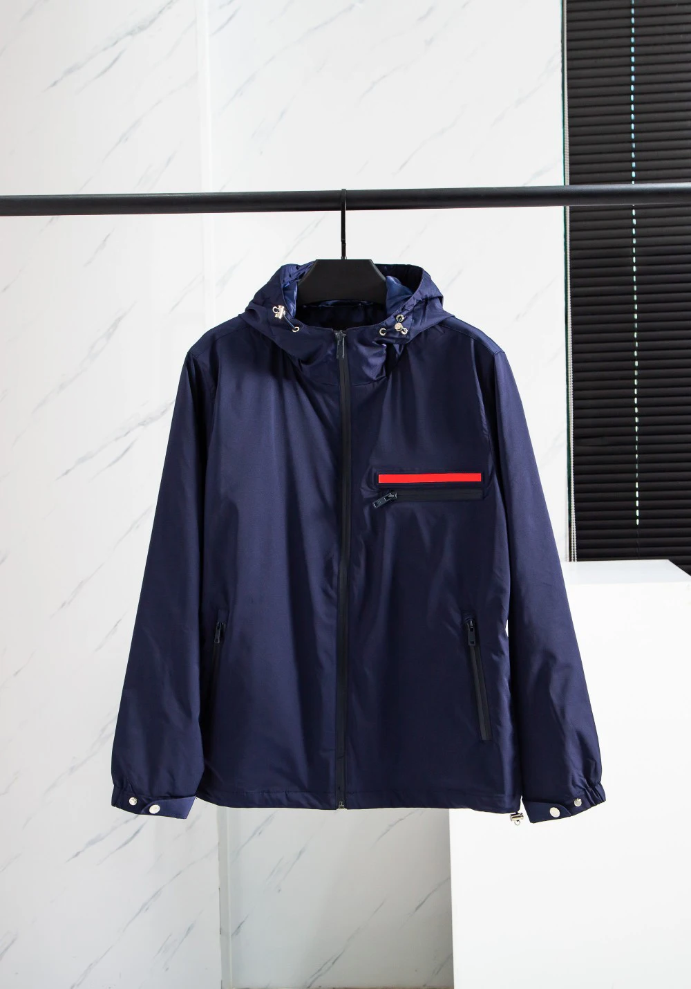 

Men's Hooded Jacket Red Line Decoration 2021 Autumn New Business Casual Jacket Windproof Waterproof Fabric Good Quality