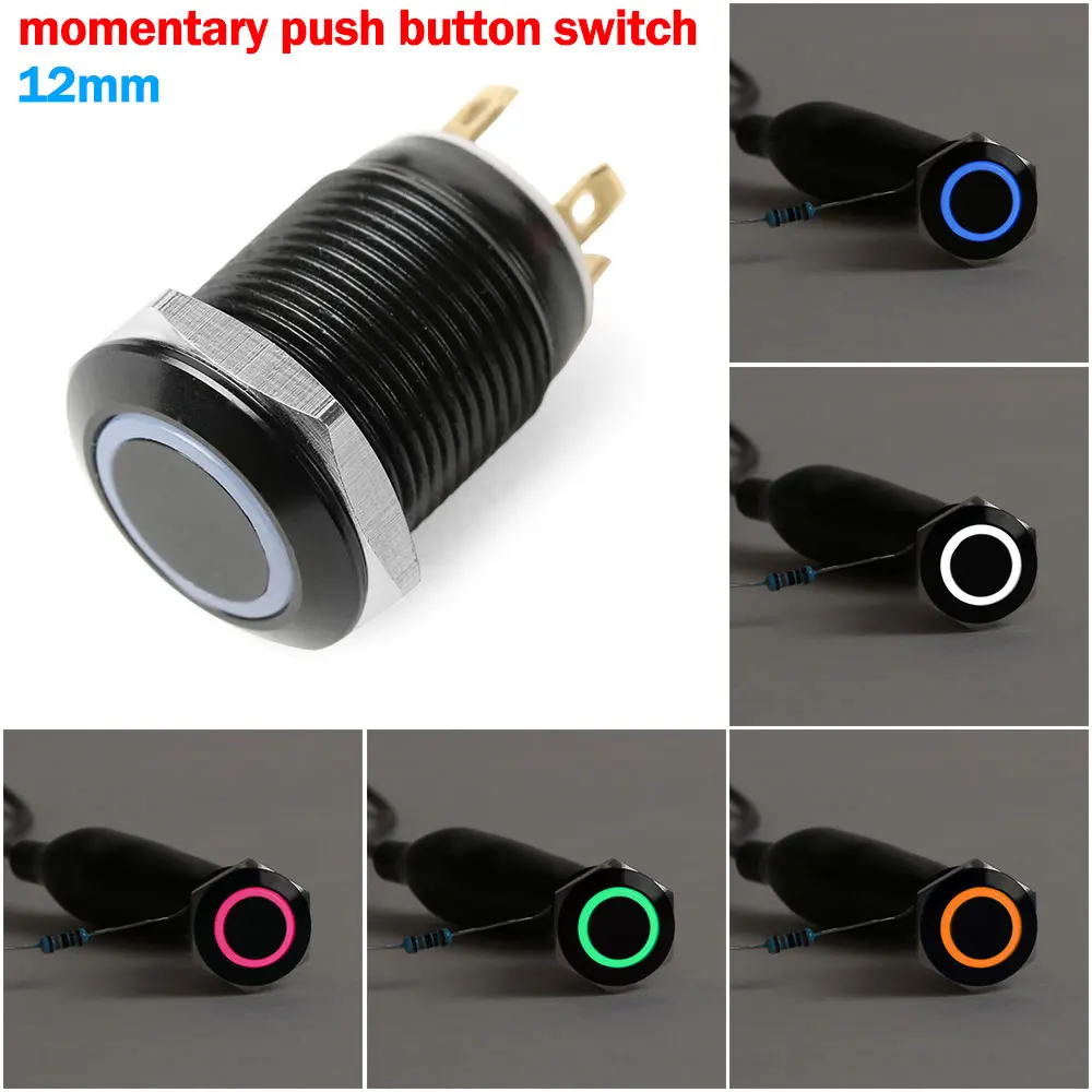 New Waterproof Momentary type Black 12v 4 Pin 12mm Led Light Metal Push Button Switch | Автомобили и мотоциклы