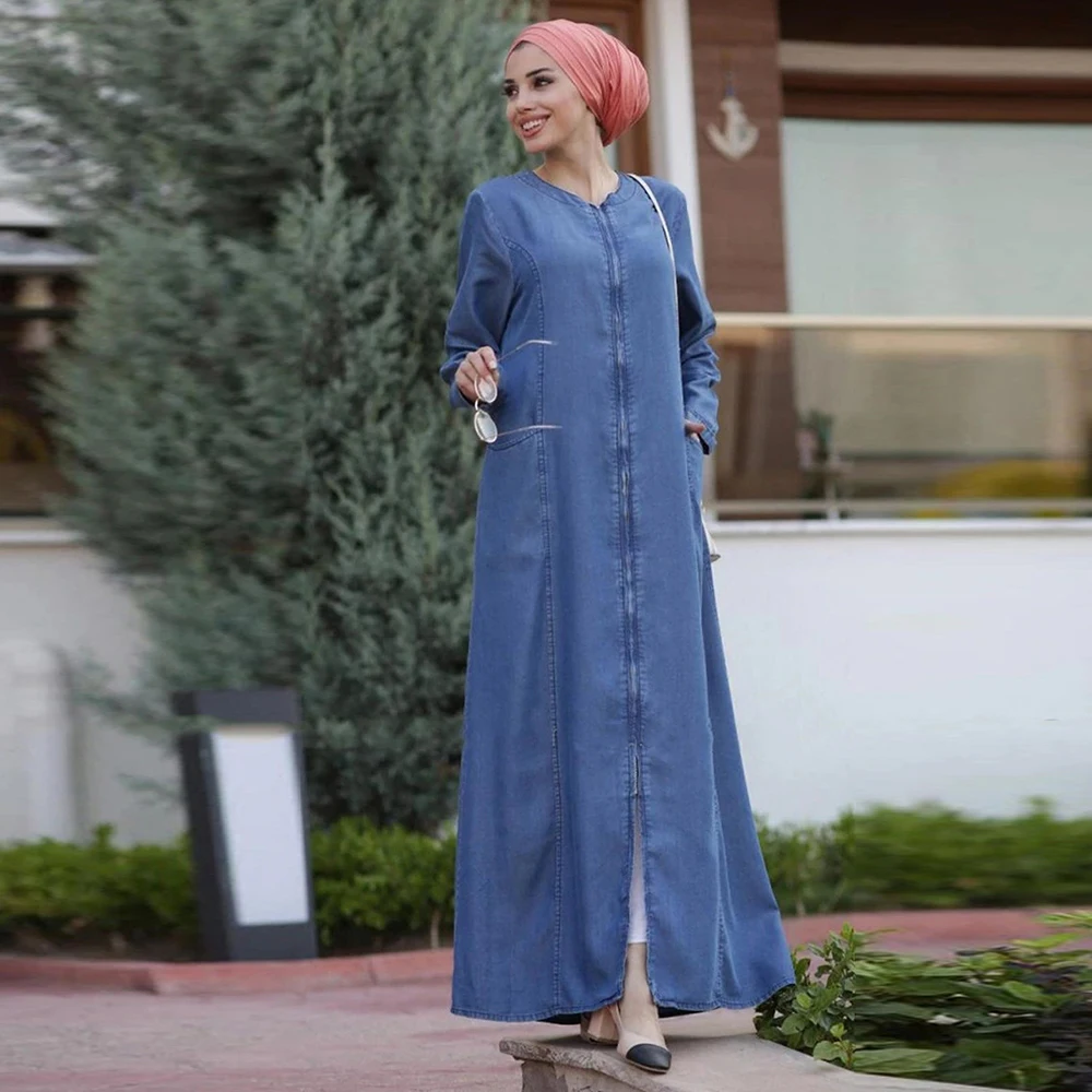 

Denim Abaya Dubai Kaftan Morocco Muslim Hijab Dress For Women Turkey Islam Robe Longue Djellaba Femme Musulmane Caftan Vestido