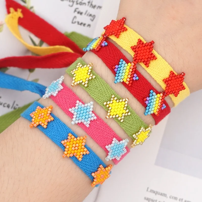 

2021 Fashion Bohemian Ethnic Ribbon Miyuki Beads Hand-woven Star Children Bracelet jewellery