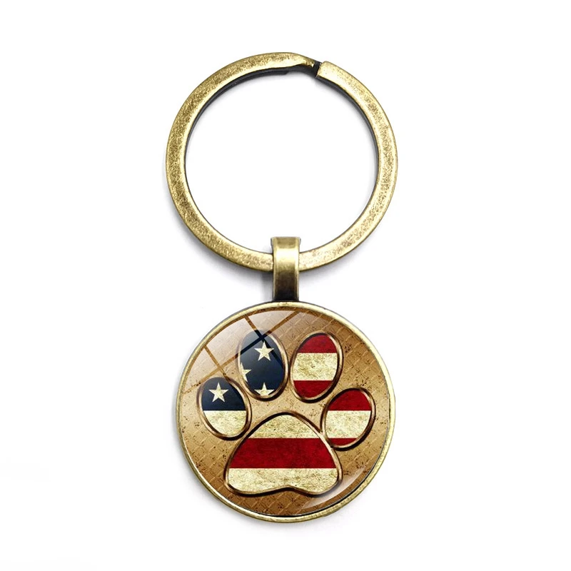 

2020 Fashion Creative American Flag Footprint Time Glass Pendant Keychain Men and Women Jewelry Keychain