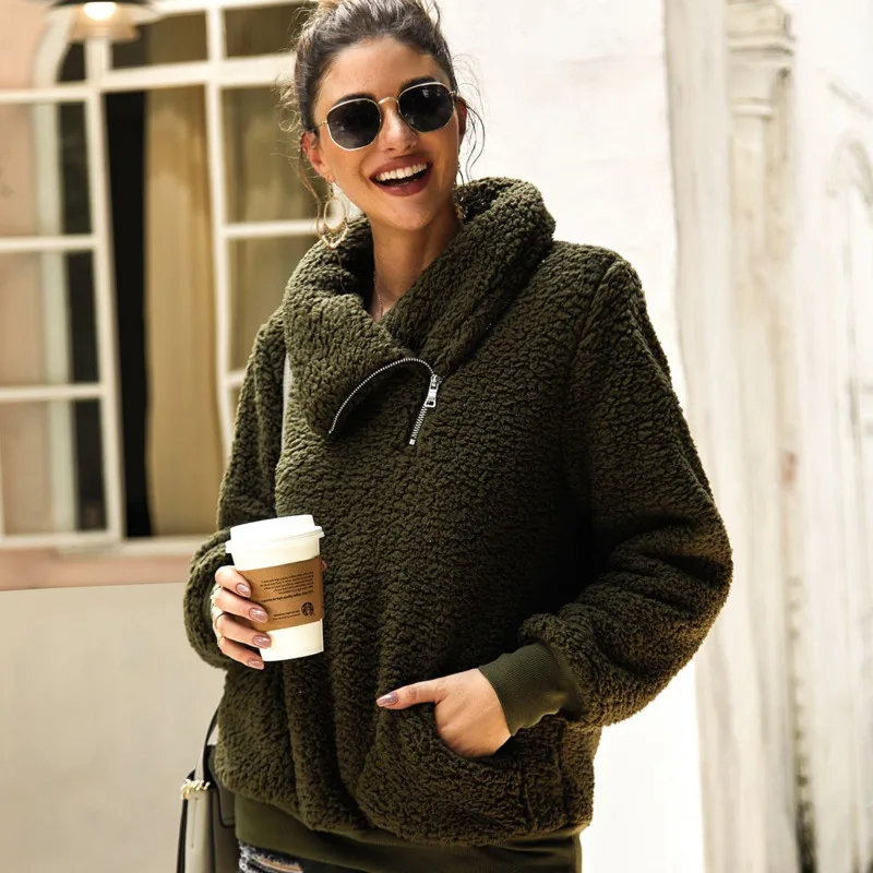 Зимний шарф на молнии толстовки с воротниками из искусственного меха плюшевый