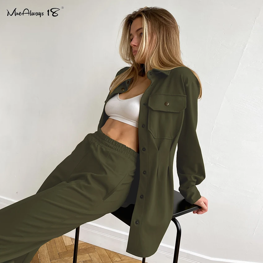 

Модная женская офисная куртка Mnealways18, костюмы из 2 предметов, плиссированная рубашка с карманами, эластичные прямые брюки в пол, наряды