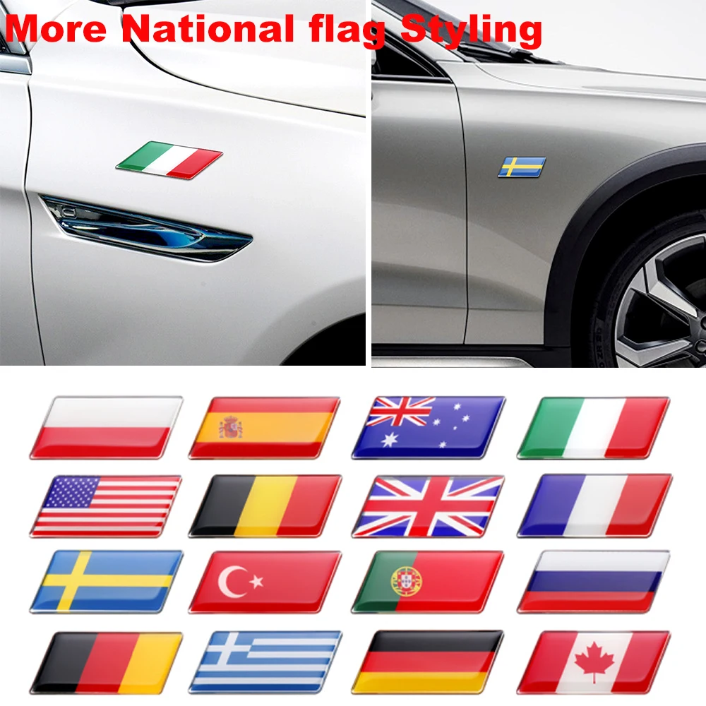

3D Car Body Trunk Epoxy National Flag Sticker Tank Decoration For Portugal Sweden Turkey Spain Greece Italy U.K Germany Ukraine