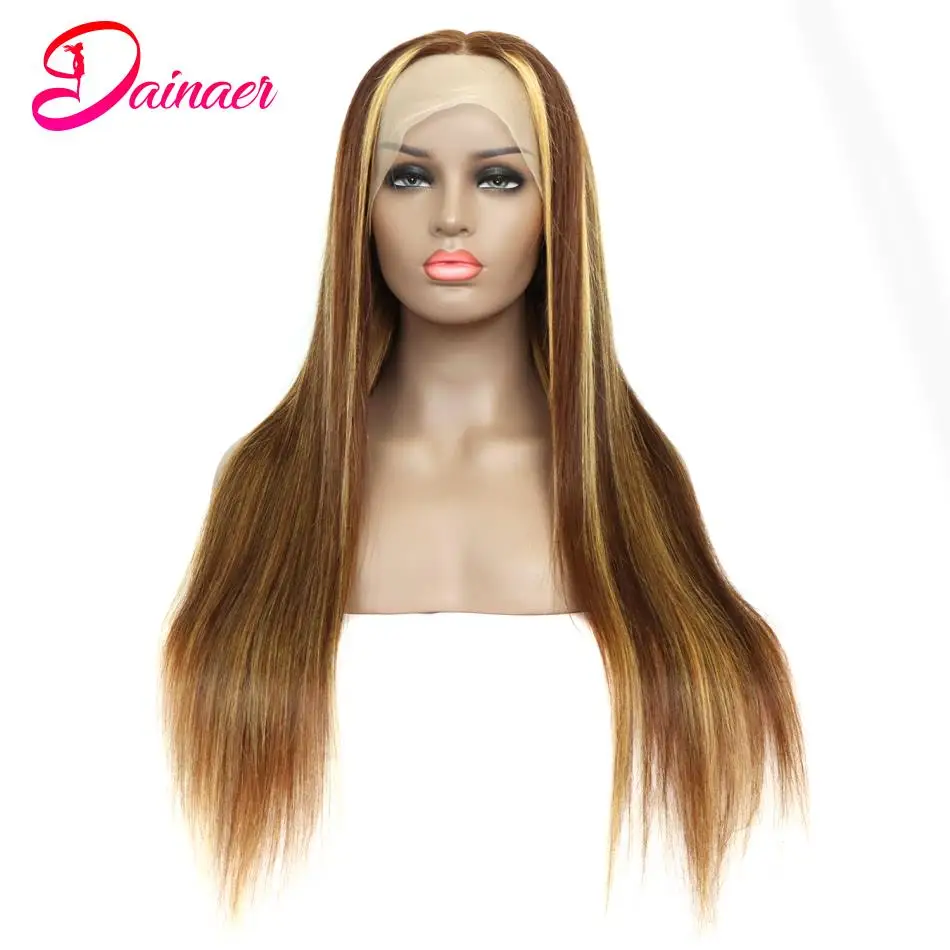 Peruvian Straight Hair Lace Front Wigs 4 /27 Highlight Colored Hair Wigs Glueless Virgin Highlight Ombre Hair For Black Women