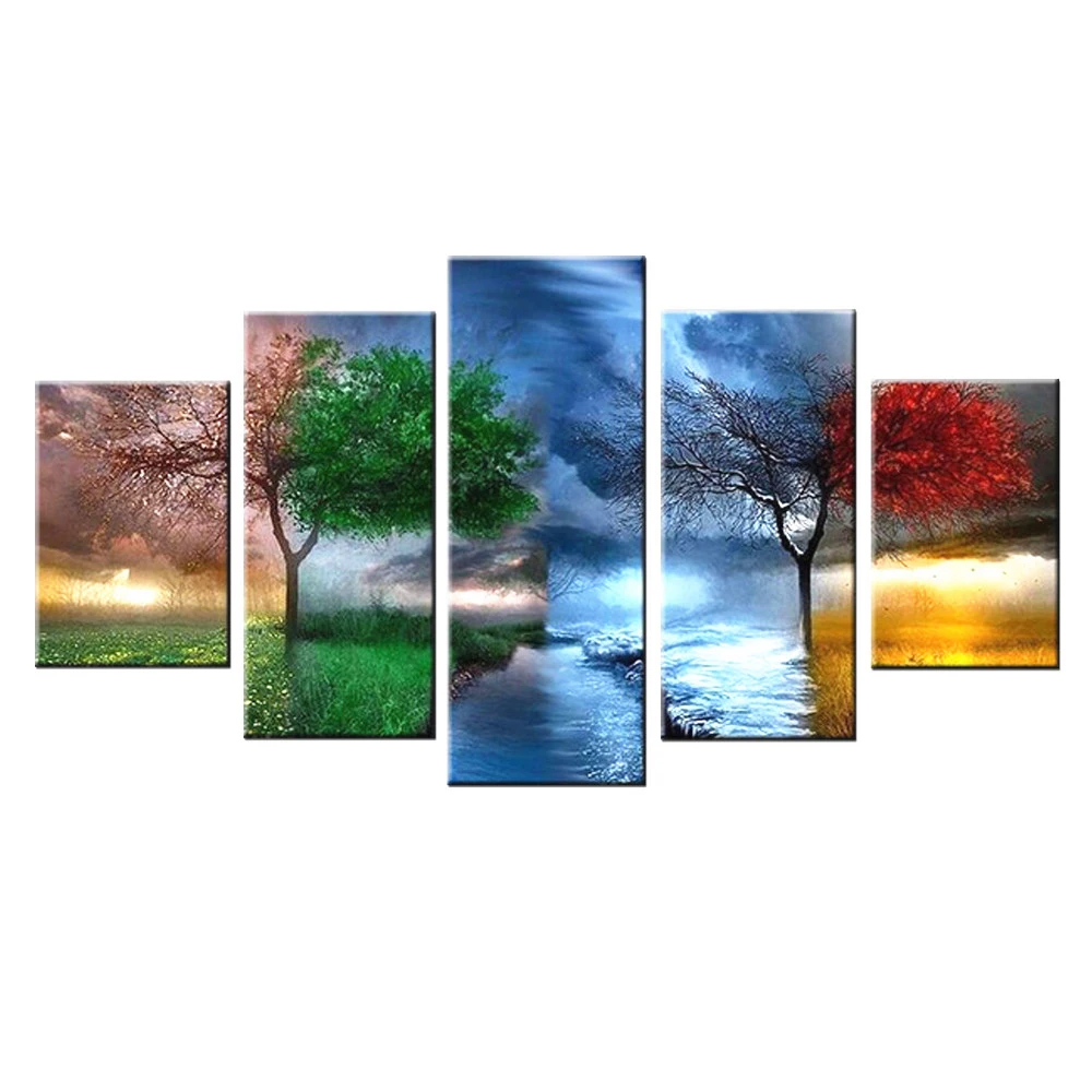 

Diamond Painting Cross Stitch Landscape Full Square Drill 5D Diamond Embroidery Seasons Trees Home Decoration 5pcs/set WHH