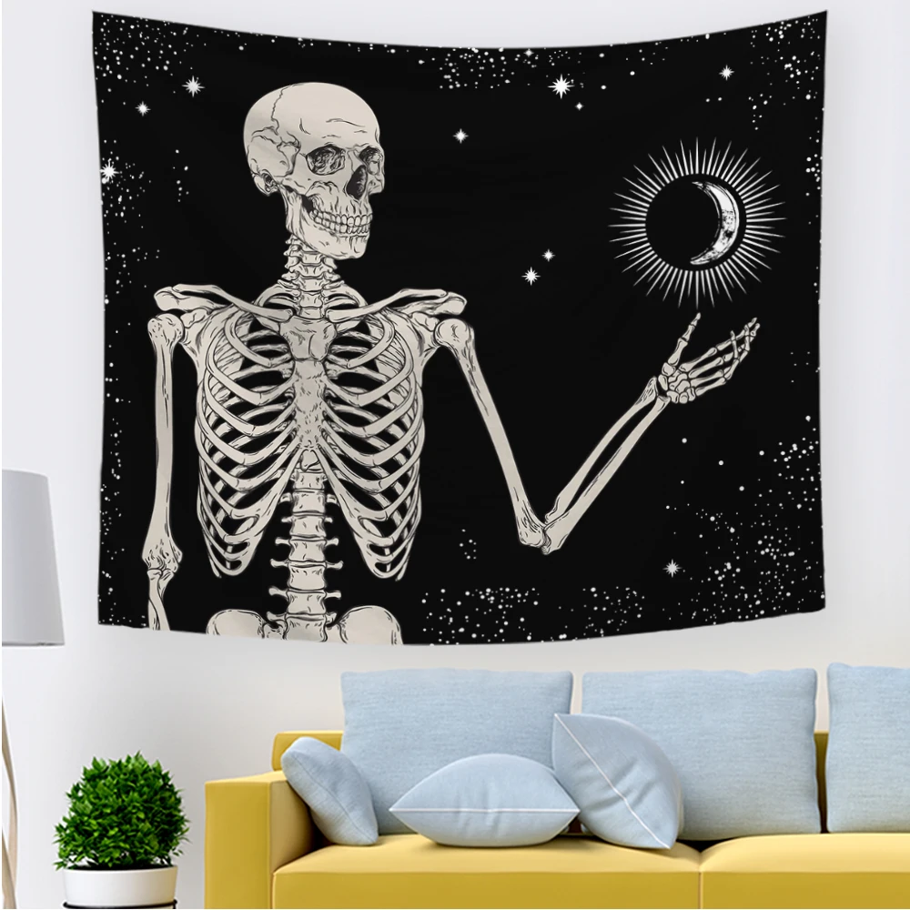 Гобелен с черно-белым черепом гобелен для влюбленных поцелуев настенный