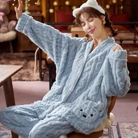 autumn and winter coral velvet pajamas women winter thickening plus velvet winter cute winter new suit home service flannel