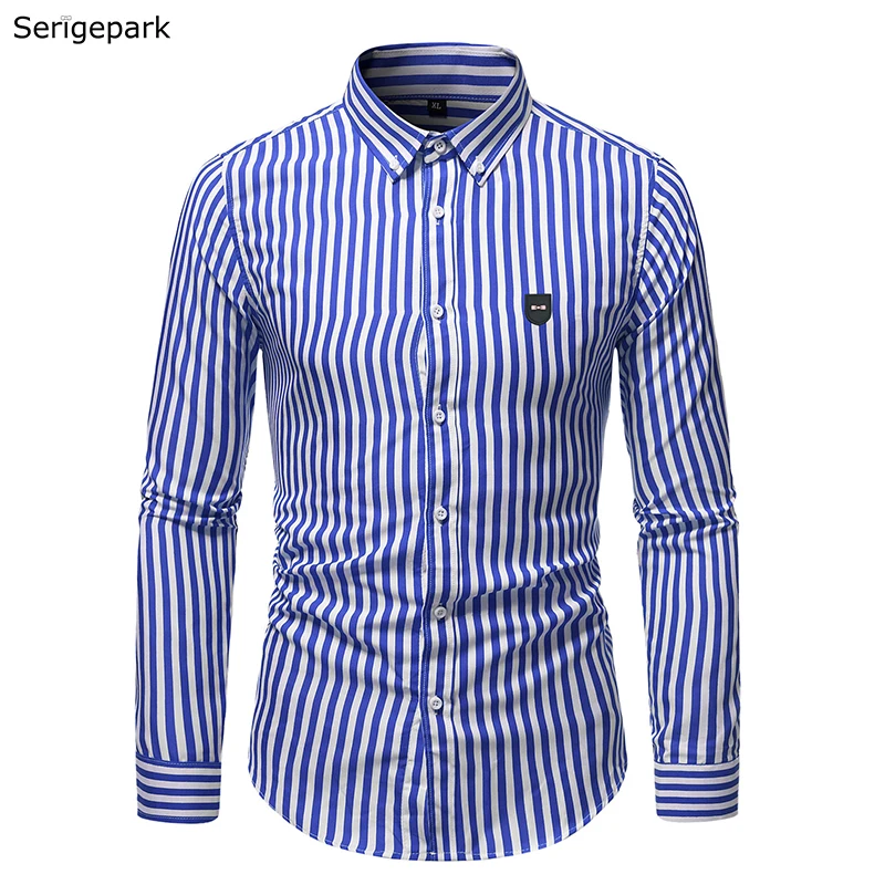 

Рубашка мужская классическая, винтажная французская Роскошная брендовая одежда, блузка в полоску, голубая сорочка