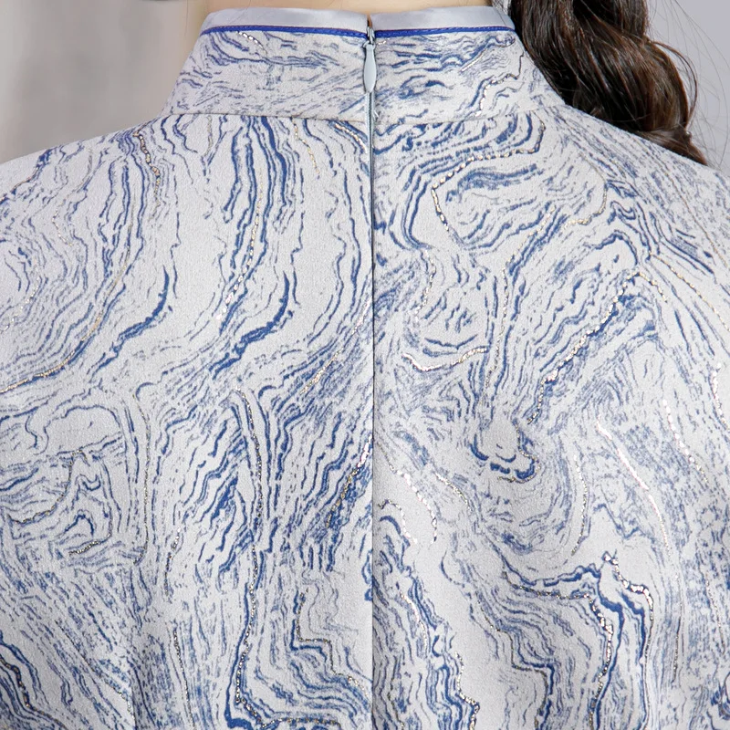 

Sety Novelty Print Flower Women Sexy Suede Cheongsam High Split Half Sleeve Wedding Party Gown Elegant Mandarin Collar Qipao