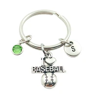 i love baseball initial letter monogram birthstone keychains keyrings creative fashion jewelry women gifts accessories pendants