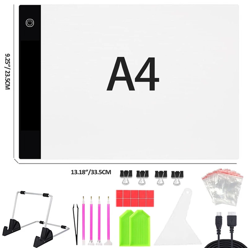 A5/A4 Drawing Tablet Board USB Powered Dimmable LED Light Pad For Drawing,Tracing,Diamond Painting Accessories Pen Stand Tray