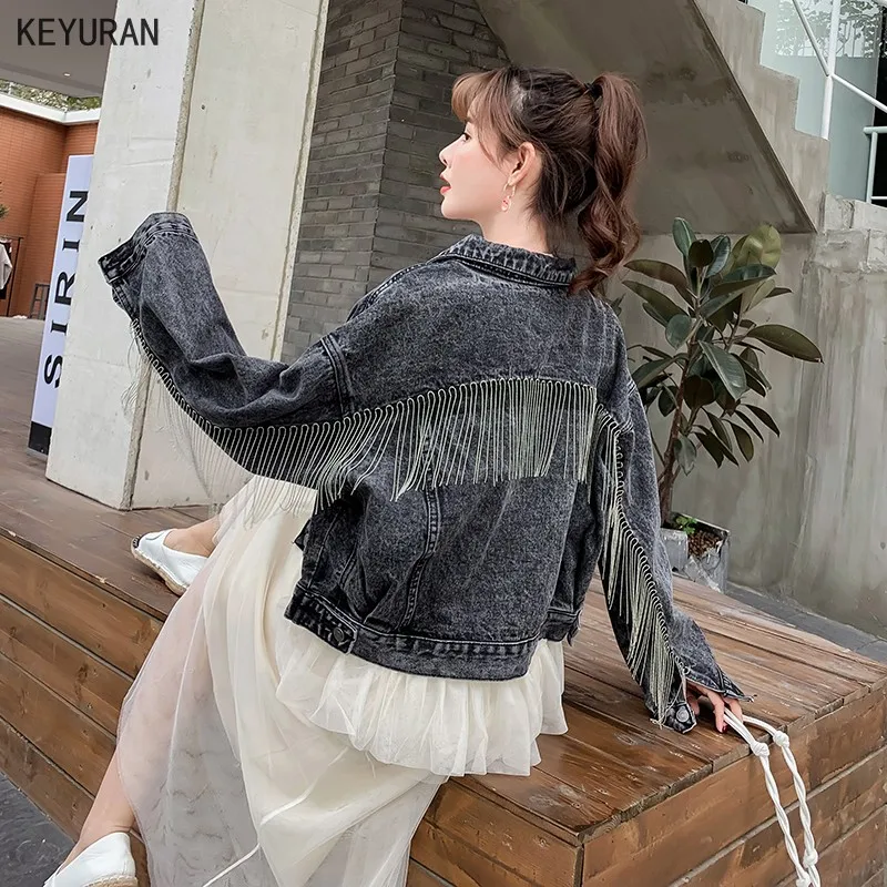 Женские модные джинсовые куртки с кисточками элегантные винтажные базовые