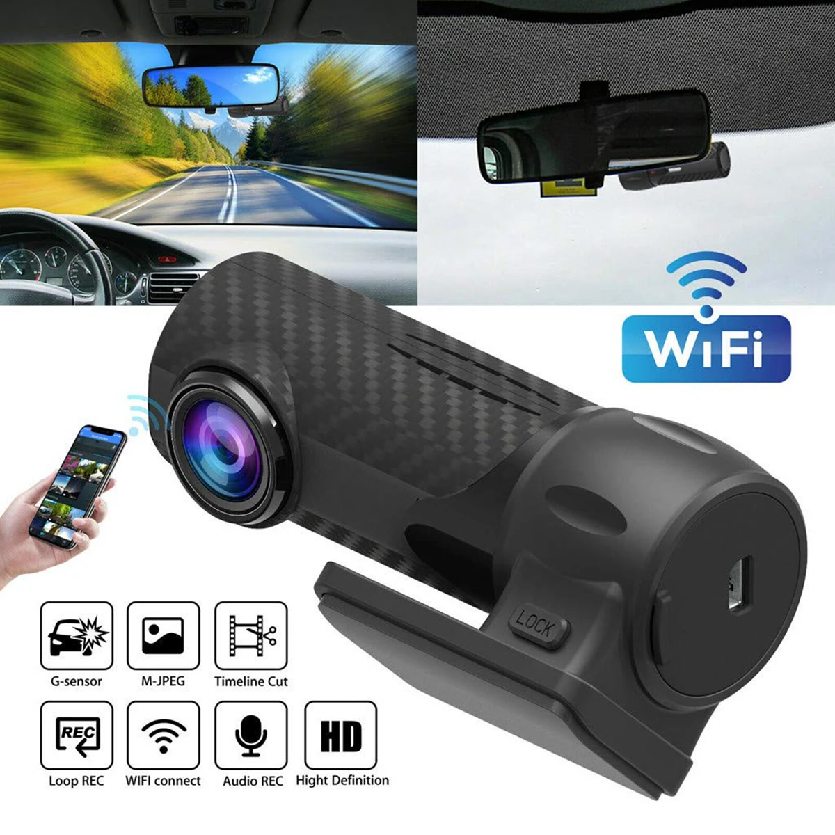 

170 Degree Wide Angle WDR WIFI Cam Mini Dash Camera Car DVR Driving Recorder Parking Camera