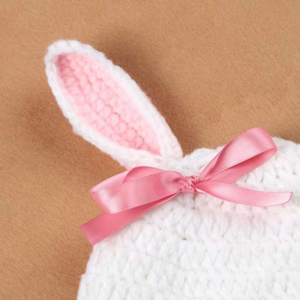 Newborns Props Photography Crochet Baby Hat Rabbit Handmade Bonnet Infant Newborn Studio Photo Session Prop | Детская одежда и