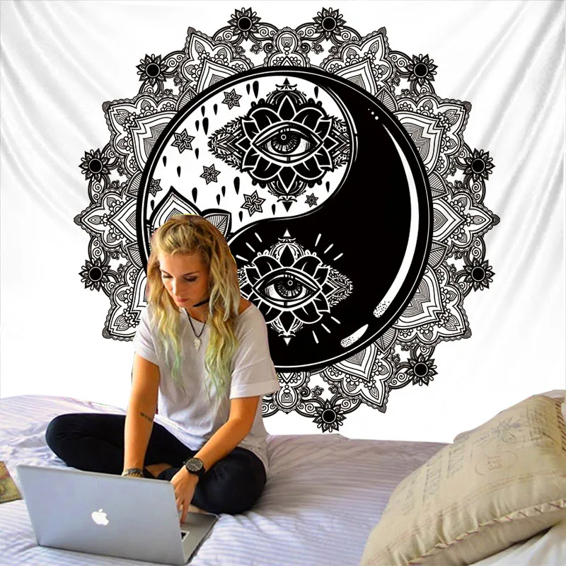 Гобелен Инь-Ян с черно-белой мандалой покрывало для карты Таро спальни общежития
