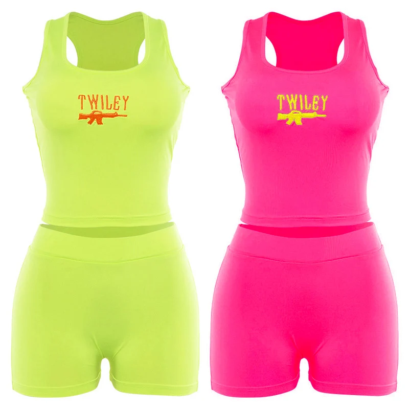 Комплекты спортивной одежды с вышивкой пикантные шорты надписью розово красные